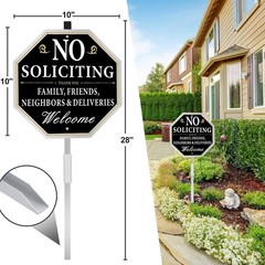No Soliciting Sign for House with Stake, 10 x 10 Inches No Soliciting Yard Si…