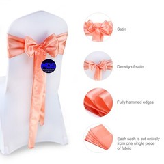 100 PEACH Satin Chair Sashes Bows Wedding Party Banquet Events DIY Decoration