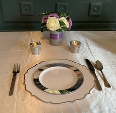Rose centerpiece embellished with satin and glitter ribbon…you pick colors
