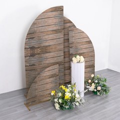 4 Brown Fitted Spandex Wood Print Half Moon Arch Backdrop STAND COVERS Set Party