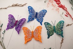 12PC 4″ Rainbow + Silver Glitter Feather Butterfly Craft DIY Wedding Cake Topper