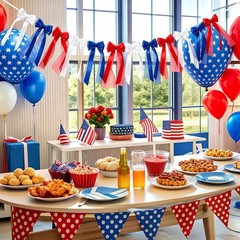 Patriotic Red White Blue Bow Satin Garland 4th of July Party Decorations 6.5 Ft