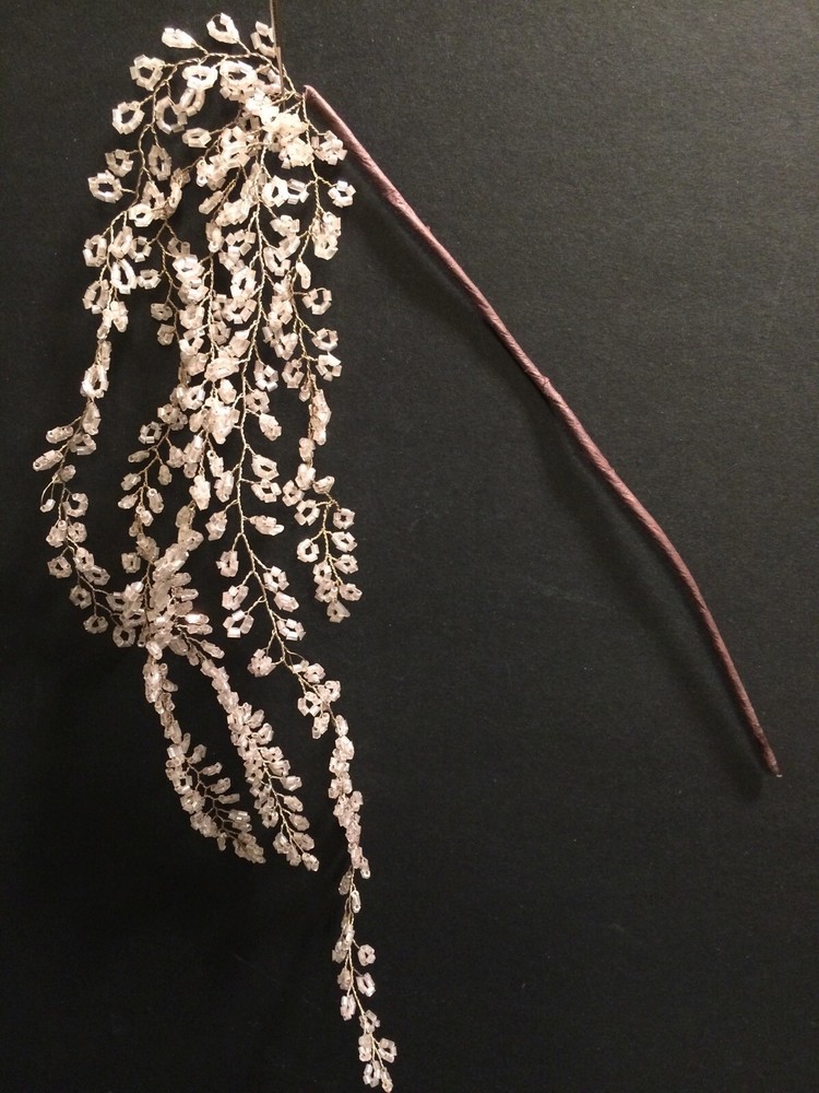 Bugle Beaded Leaf Petal Spray Picks, Floral Bridal Wedding Decor Pink/Silver