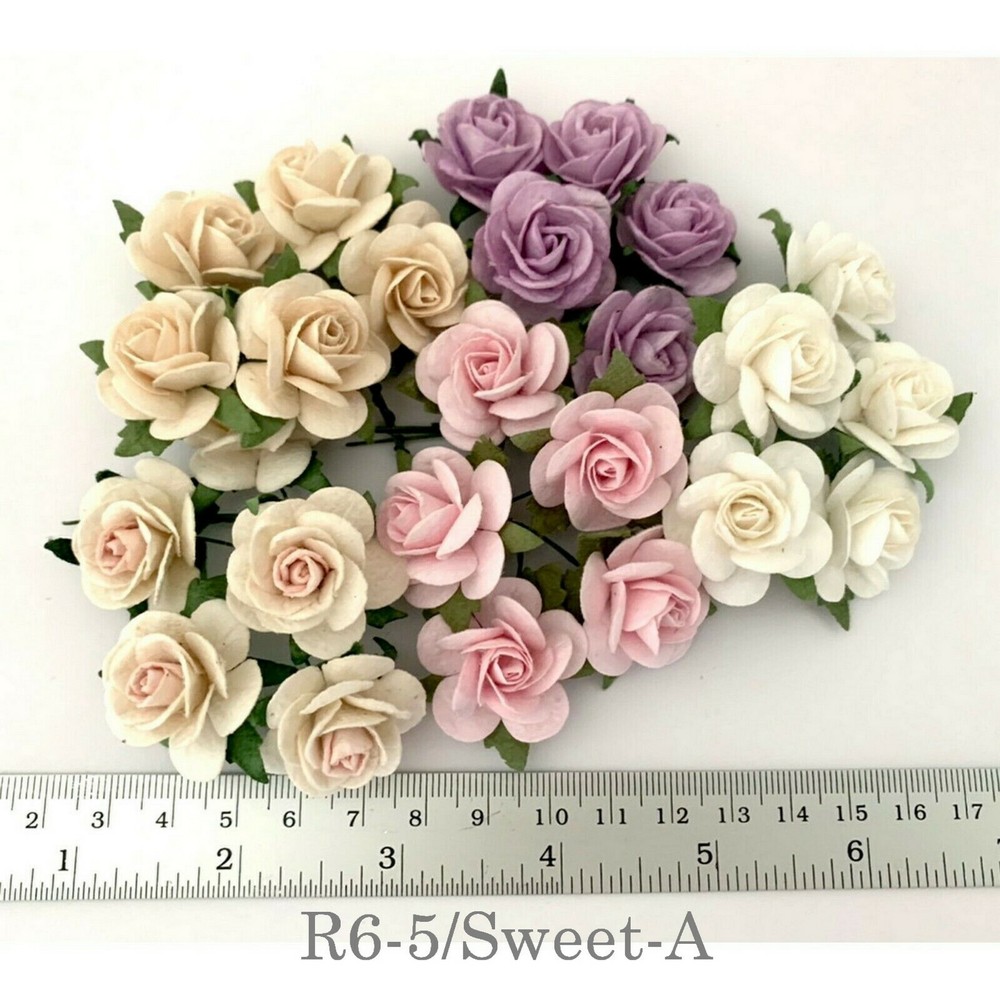 1″/2.5cm Pick 6 tone Mulberry Open Rose Paper Flower Wedding Scrapbook Craft R6