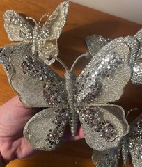 4 Champagne Butterfly Clips Blush Large 6″ Wedding Decorations Sparkly Glitter