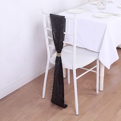 5 BLACK Polyester Chair SASHES Metallic Fringe Party Events Home Decorations