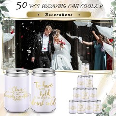 Qinyoung 50 Pieces White Wedding Can Cooler Sleeves Bulk Engagement Party Fav…