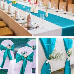 4 Pack Satin Table Runner 12 x 108 Inch Long Bright Silk and Smooth Teal