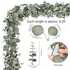 6FT Artificial Eucalyptus Garland, Faux Greenery Garland 2 Packs Grey Green