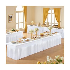 6 Pack 6ft White Spandex Table Cloths for Rectangle Tables Wrinkle Free White…
