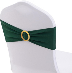 Pack of 100 Spandex Hunter Green Chair Sashes with Gold Buckles, Stretch Chairs