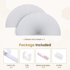 Grandekor 2 Pack No Drill Arch Window Shades 48″ Wx24 H Blackout Cordless Hon…