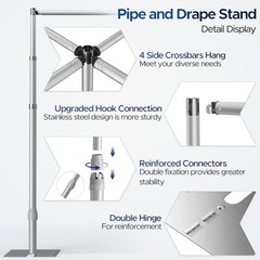 Pipe and Drape Backdrop Stand Heavy Duty Adjustable Backdrop 10x10ft Silver