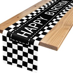 Happy Birthday Table Runner Black and White Checkerboard Birthday Party Decor…