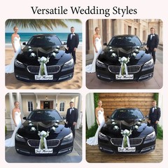 Elegant Wedding Car Decoration Set with White Flowers and Ribbon Bow
