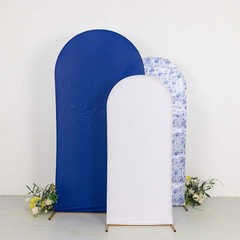 3 BLUE WHITE Assorted Fitted Round Top Arch Backdrop STAND COVERS Set Event