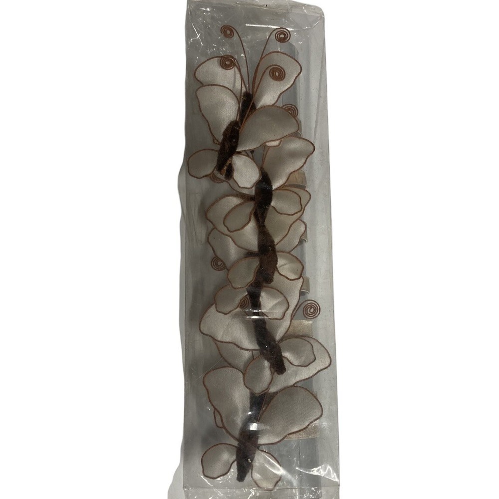 Set of 7 Vintage Cream & Brown Organza Nylon Mesh Butterflies Napkin ring Crafts