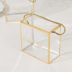 25 Gold Clear PVC Favor Boxes with Rope Handles and Thank You Print Wedding