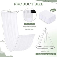 Ceiling Drapes Hanging Kit with Drapery: 6 Panels 5ftx15ft Long Curtains – Wh…