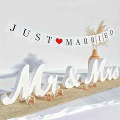 3PCS LG 4″ Size Mr & Mrs WHT Wooden Self-Standing Display/Sign Wedding/Rehearsal