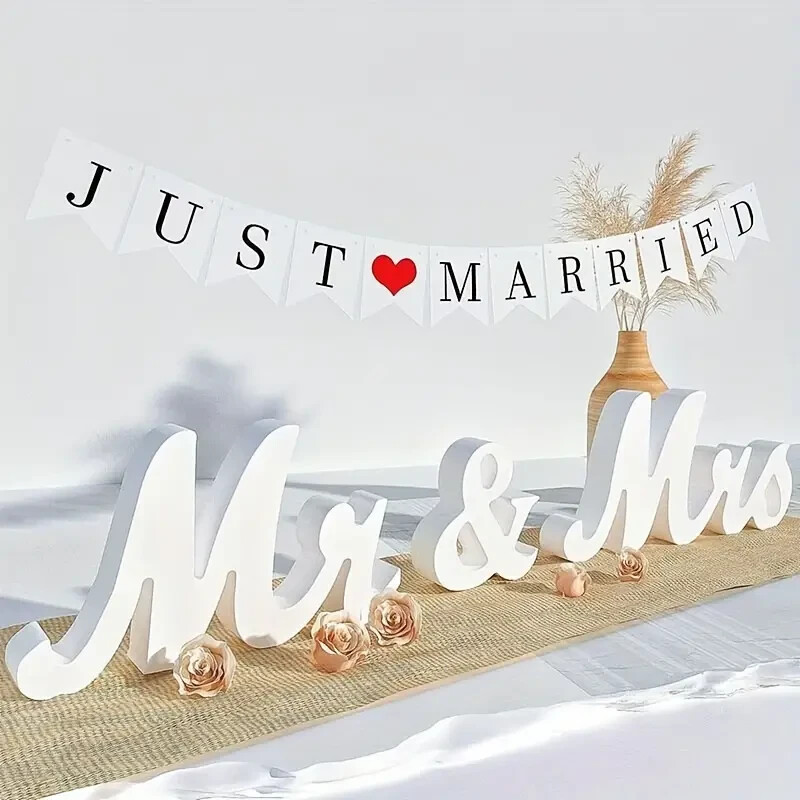 3pcs Mr & Mrs English Letter Wedding Decorations 3.2″ Wedding Decoration Photo