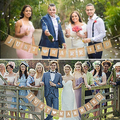 Jute Burlap Just Married Bunting Banner Vintage Hessian Flag for Wedding Party D