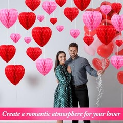 30 Pcs Heart Honeycomb Party Decorations Tissue Paper Heart Shaped Red Pink