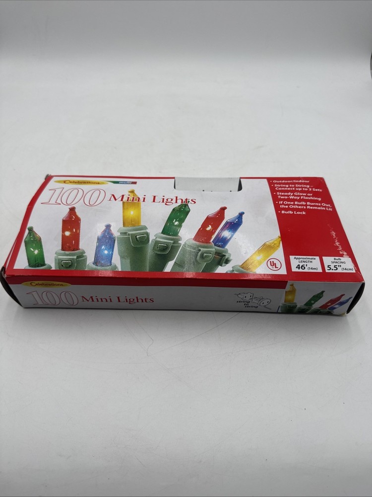 100 Mini Christmas Lights GREEN Wire Multicolor New Celebrations Ace Hardware