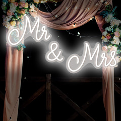 Mr and Mrs Neon Sign for Wedding 25 X 7 Inches Neon Light LED Backdrop Wall Deco