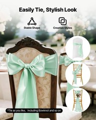 7x108in Light Green Satin Chair Sash Bows & Ribbon Ties – 100PCS Decorative