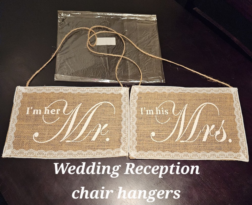 Set of 2 Burnes of Boston Wedding Chair Signs Wall Decor Mr. Mrs. Bride & Groom