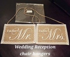 Set of 2 Burnes of Boston Wedding Chair Signs Wall Decor Mr. Mrs. Bride & Groom