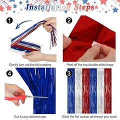 2 Pack Foil Curtain Streamer Decorations | Metallic 2 PCS Blue Silver Red