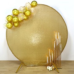 7.5 ft GOLD Metallic Sequin Round Backdrop STAND COVER Party Events Decorations