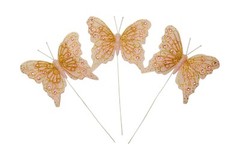 12PC 4″ Blush + Gold Glitter Feather Butterflies Craft DIY Wedding Cake Topper