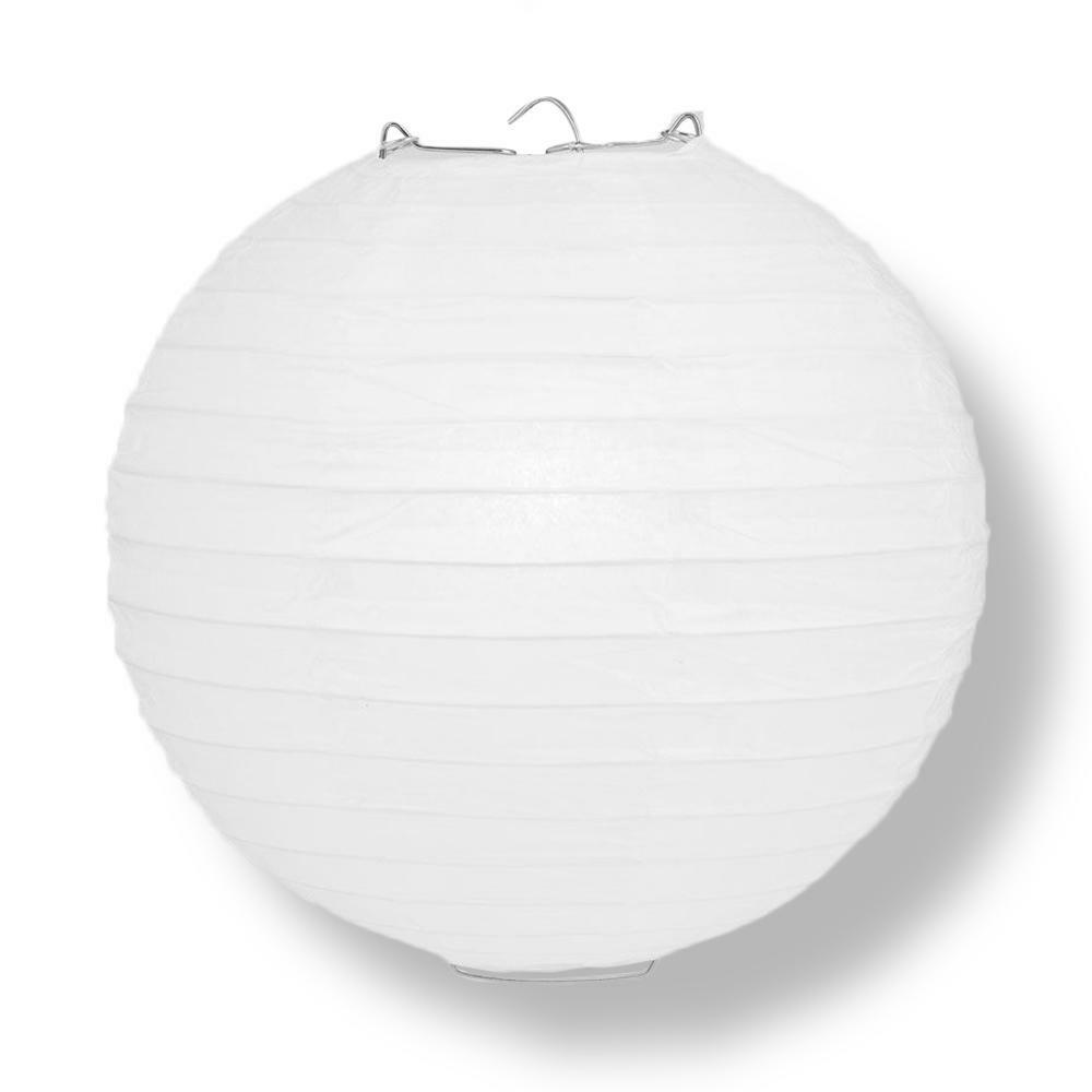 24″ White Round Paper Lantern, Even Ribbing, Hanging Decoration