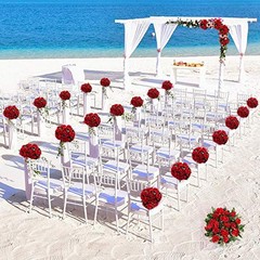 4PCS(28.8 FT,16 Flowers) Artificial Flower Garland with White Rose, Fake Red