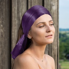 35 Inch Square Satin Head Scarf Silk Feeling Hair Scarf, Dark Purple