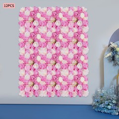 3D Flower Wall Panel-12pcs Artificial Flower Wall Background Silk Rose Wedding