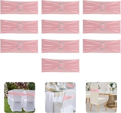 10pcs Stretch Chair Sashes Bows，Wedding Party Event Decorations- Pink