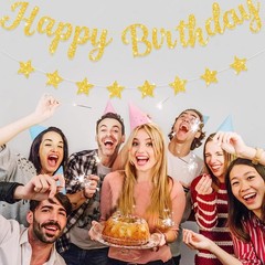 Gold Glitter Happy Birthday Banner for Adult/Kids Birthday Party Decorations …