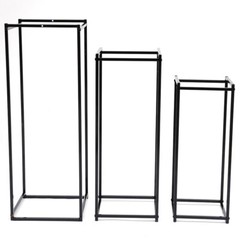 3Pc Black Metal Square Plant Stands Set Tiered Display 20×20×50–26×26×70 cm