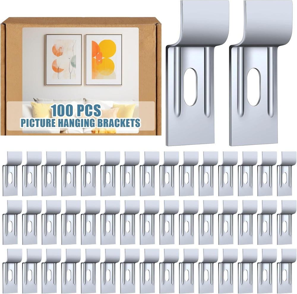 100 Pcs Picture Hanging Security Wall Support Brackets Picture Hanging Brackets