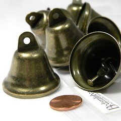 2 Big 1 3/8 inch Rustic Antique Bronze Wedding Cow Jingle Bells with Loop Hole