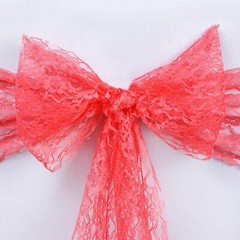 10 Coral Lace CHAIR SASHES Ties Bows Shabby Chic Wedding Party SALE
