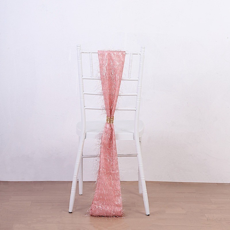 5 ROSE GOLD Polyester Chair SASHES Metallic Fringe Party Events Home Decorations