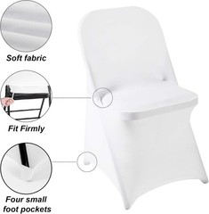20Pack White Spandex Folding Chair Covers in Stretch Washable Fabric for Wedding