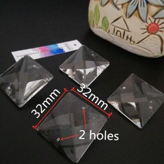 10pcs 32mm Square Crystal Loose Beads 2 Holes Pendant Prisms Lamp Lighting Part