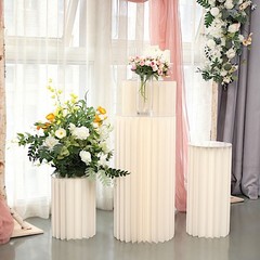 40″ Ivory Folding DIY Accordion Pillar Cardboard Display Stand Pedestal Box