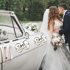 4 Sets Just Married Car Decorations Ornate Magnets 12 x 7.5, Wedding Day Car